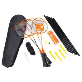 Kit Badminton Vollo 4 Raquetes + 3 Petecas + Rede + Suporte