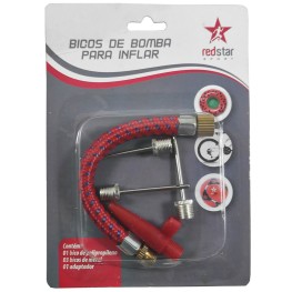 Bico Inflar Bola Kit Com 3 Red Star + Mangueira E Bico Plást